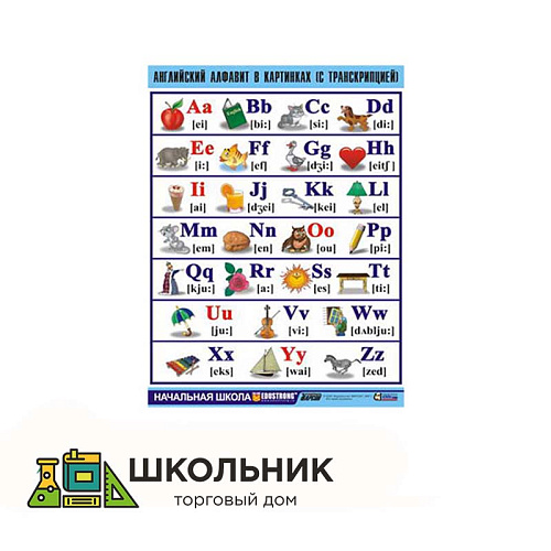 Таблица демонстрационная «Английский алфавит в картинках» (с транскрипцией) (винил 70х100)